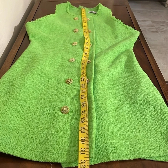 ZARA Tweed Green Dress Gold Medium - Picture 10 of 11